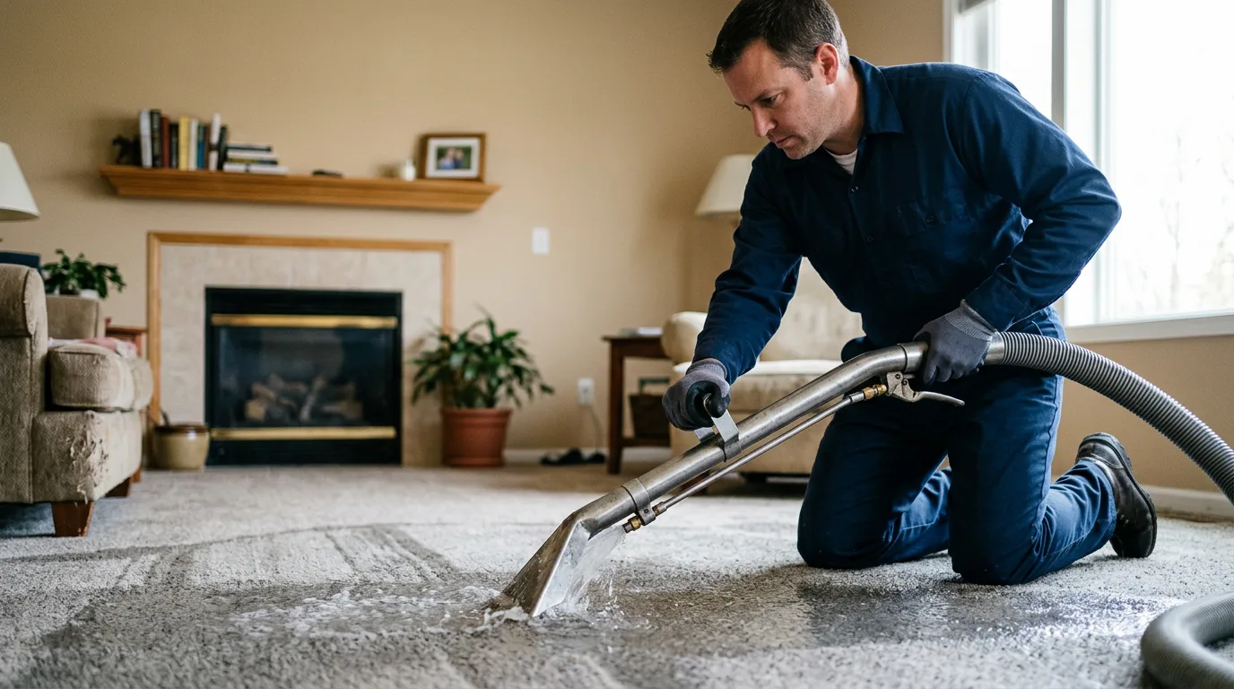 Water damage restoration technician working near Hillsdale, WY